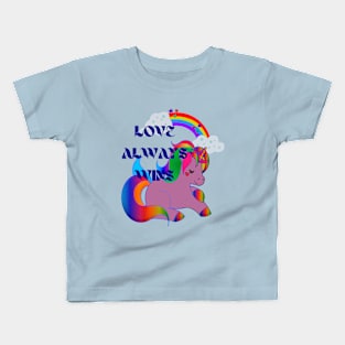 Love Always Wins Rainbow Unicorn Kids T-Shirt